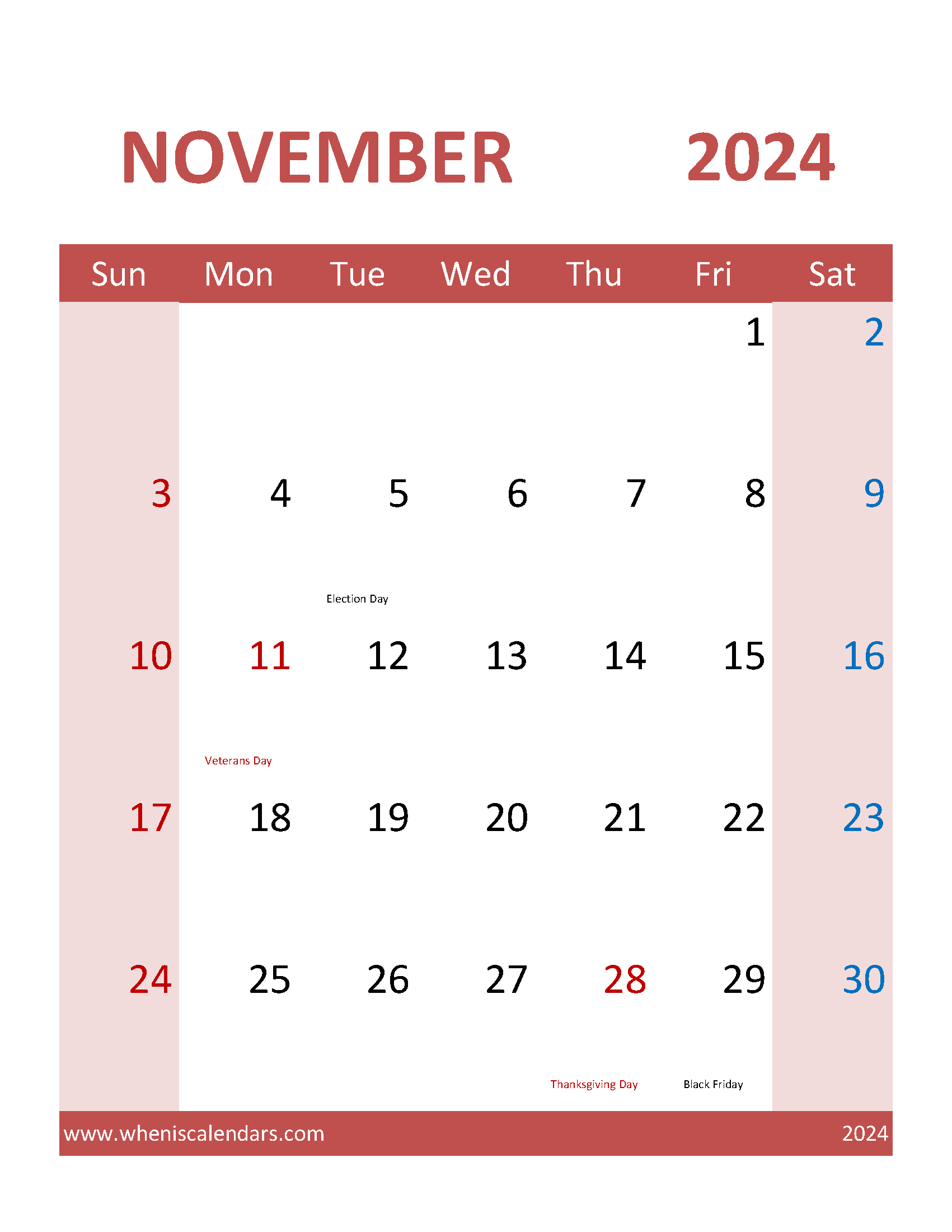 November 2024 Printable Blank Calendar Monthly Calendar