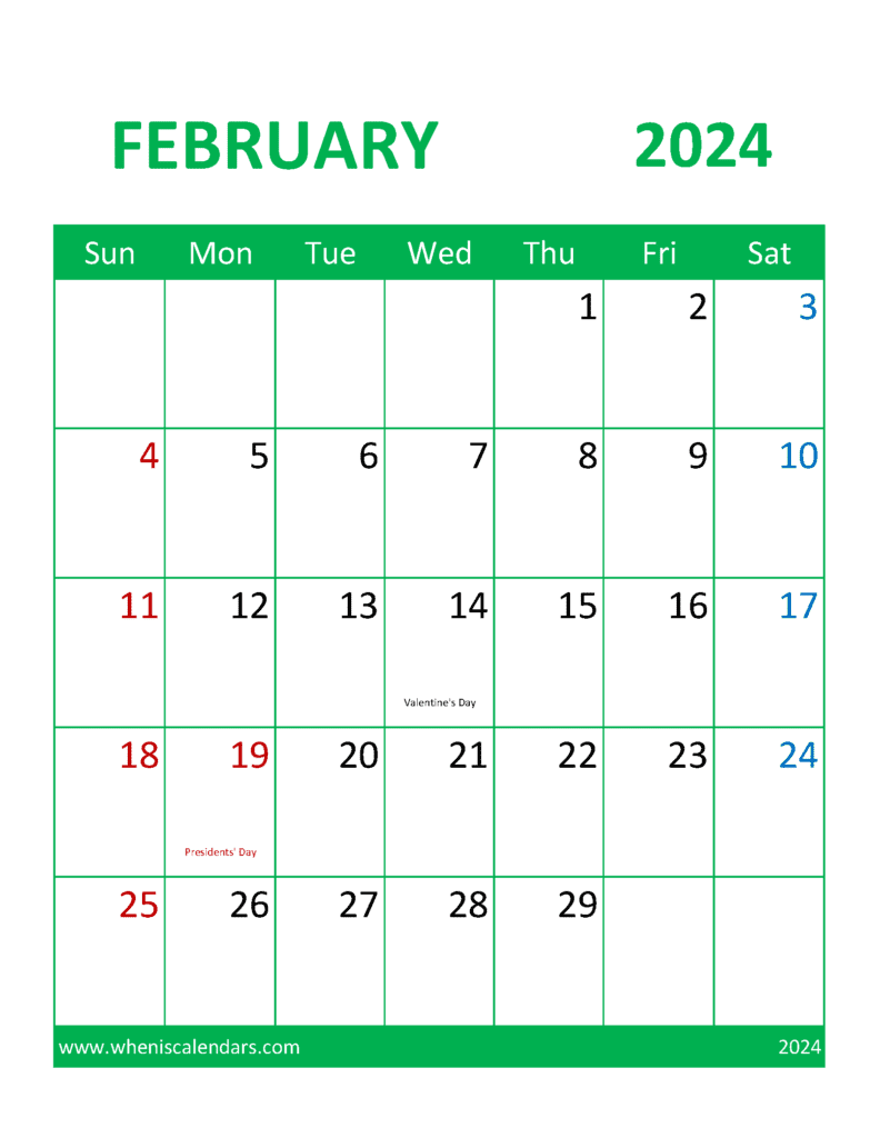 February 2024 Calendar Printable cute F24106