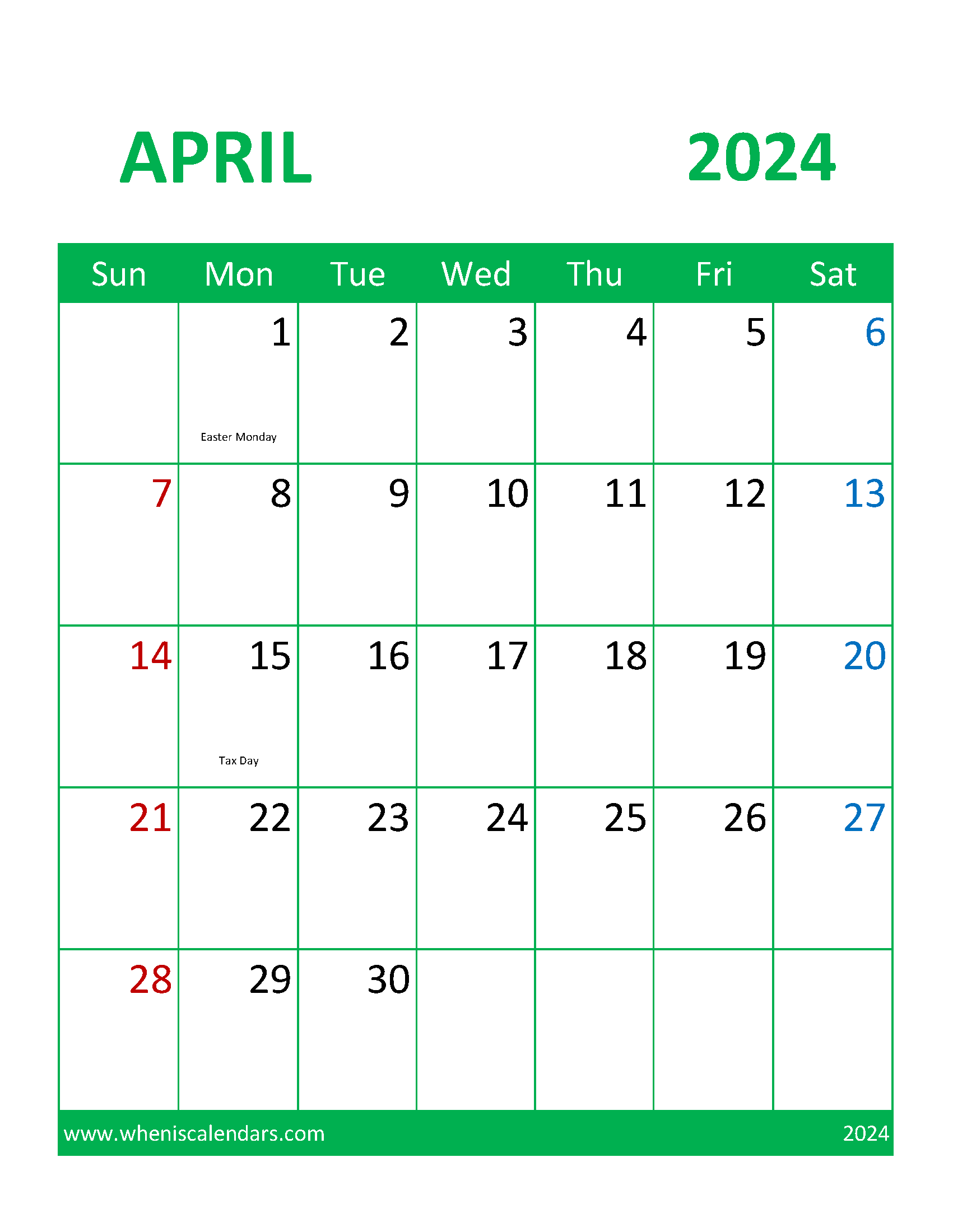 April Blank Printable Calendar 2024 Monthly Calendar