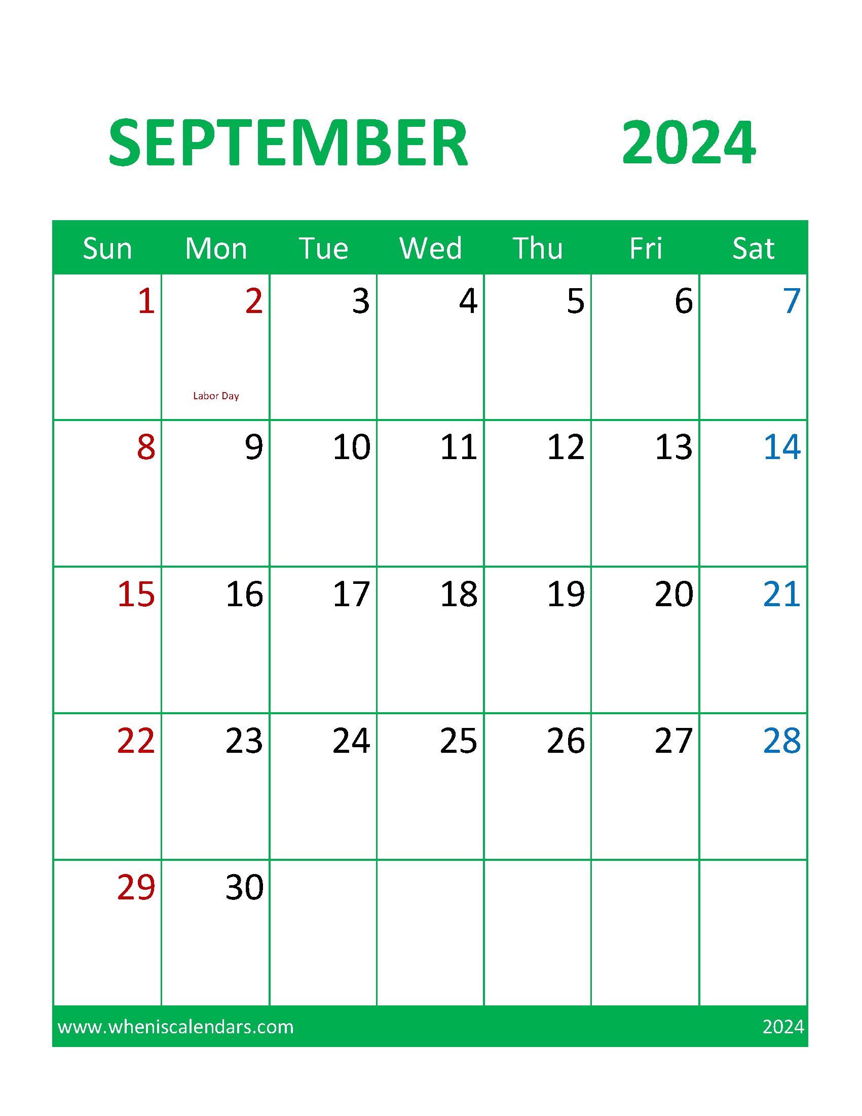 September Blank Printable Calendar 2024 Monthly Calendar