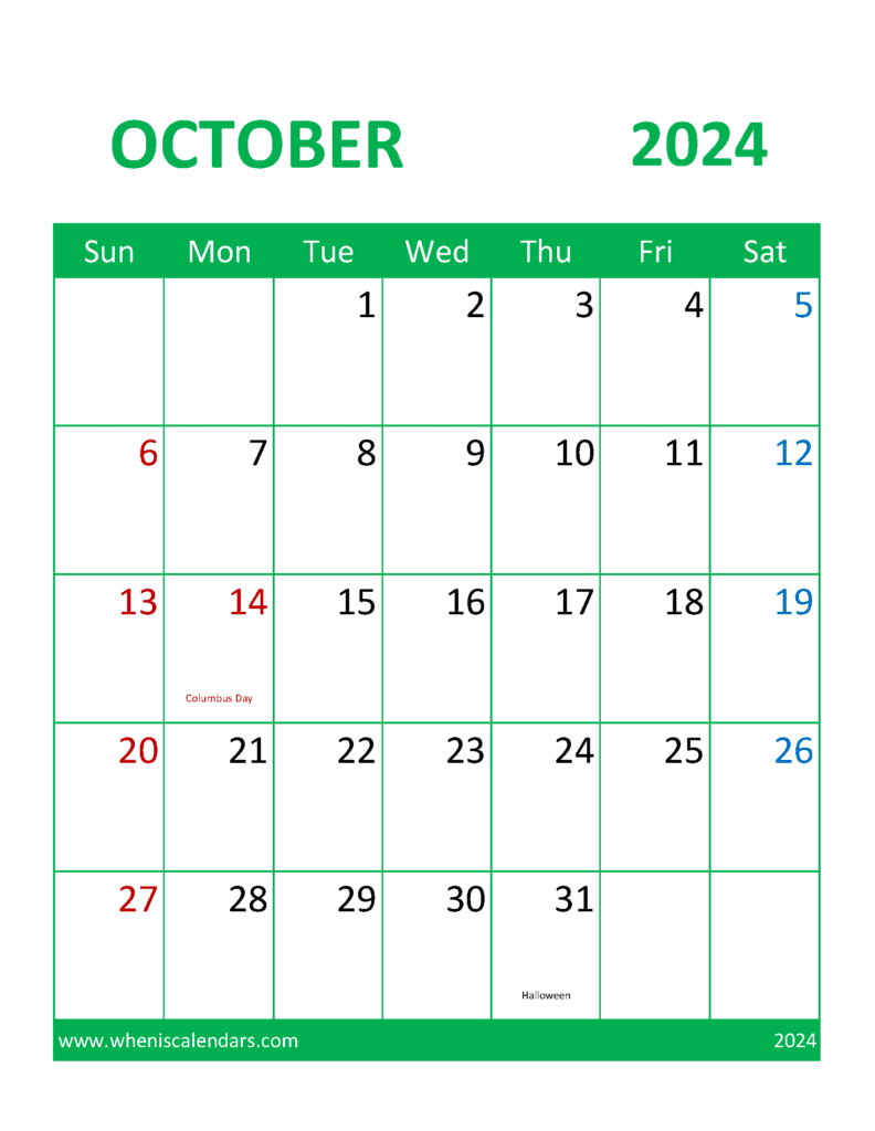 printable Calendar 2024 with Holidays free A4 in Vertical Portrait