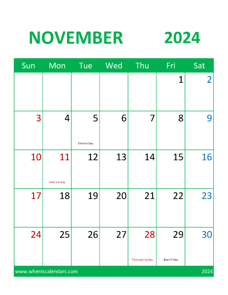 November 2024 Calendar Printable cute Monthly Calendar