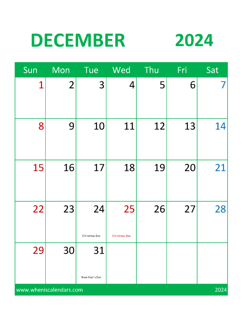 December 2024 Calendar Printable cute Monthly Calendar