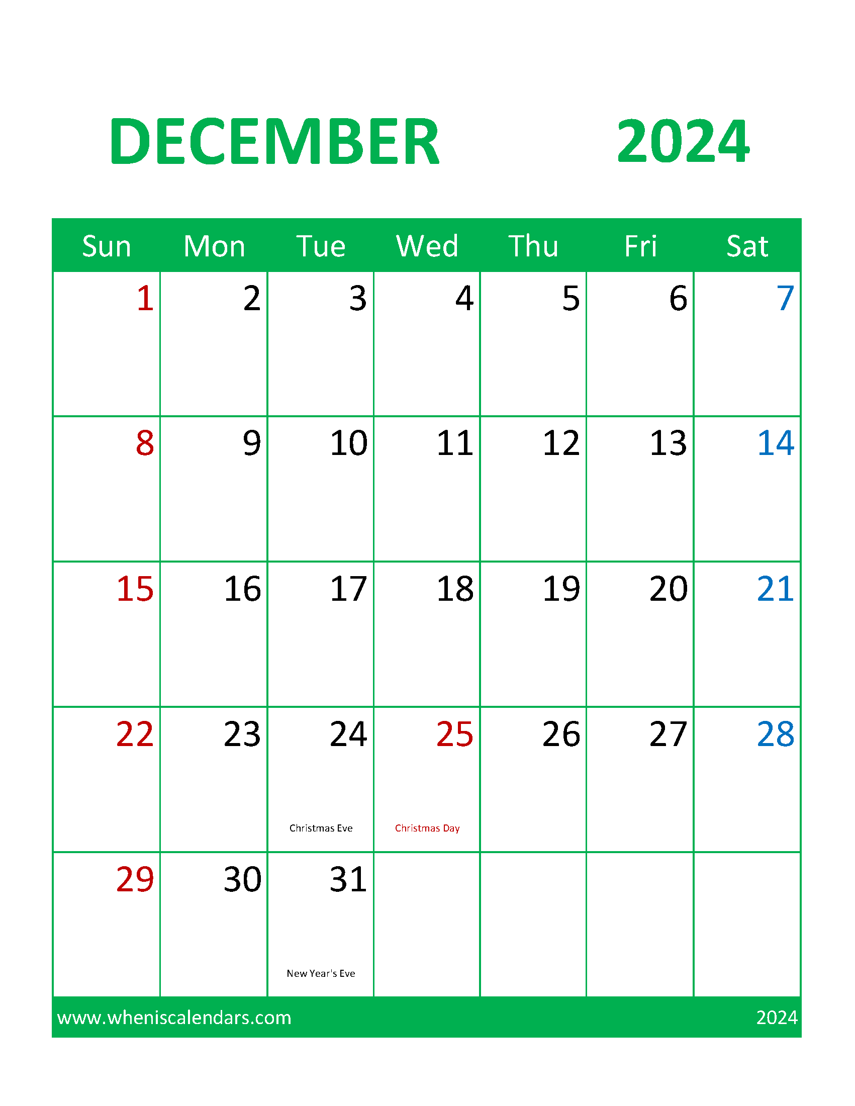 December Blank Printable Calendar 2024 Monthly Calendar