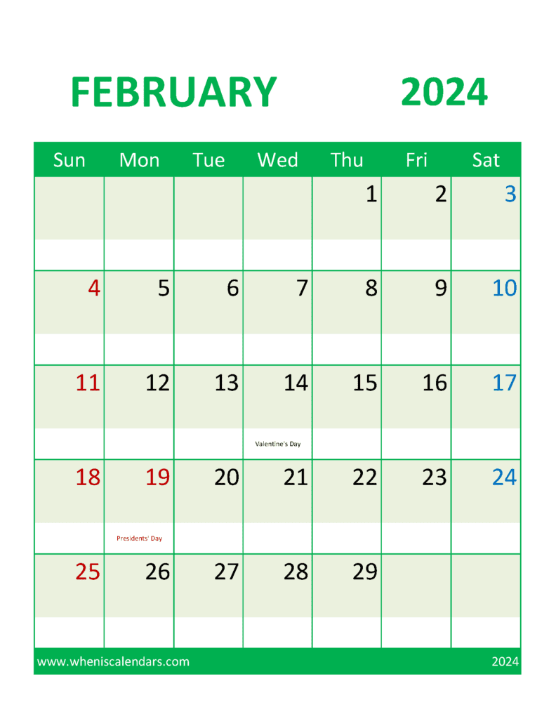 Download February 2024 Calendar Printable Free with Holidays Letter Vertical F4387