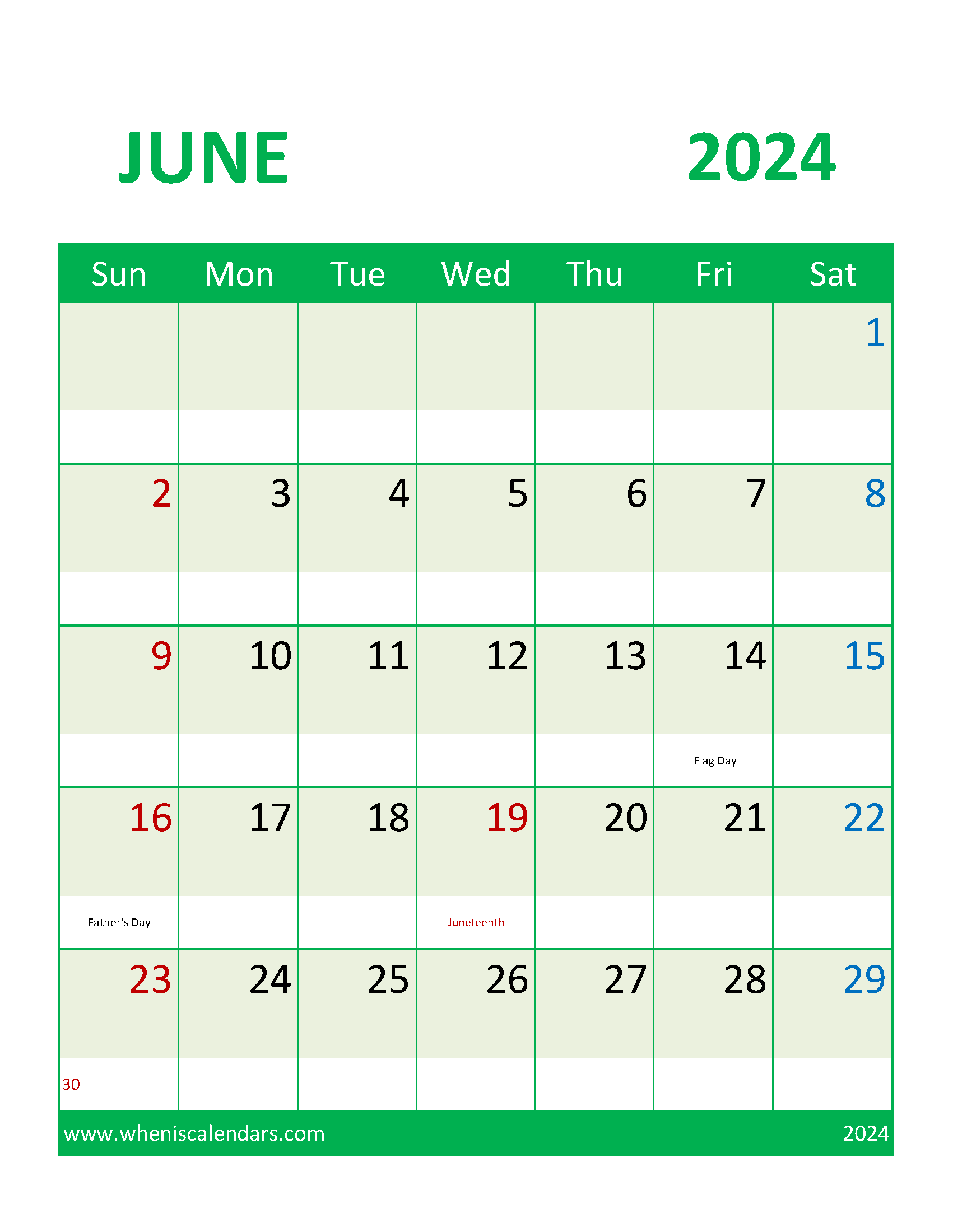 June 2024 Calendar Printable Free with Holidays Monthly Calendar