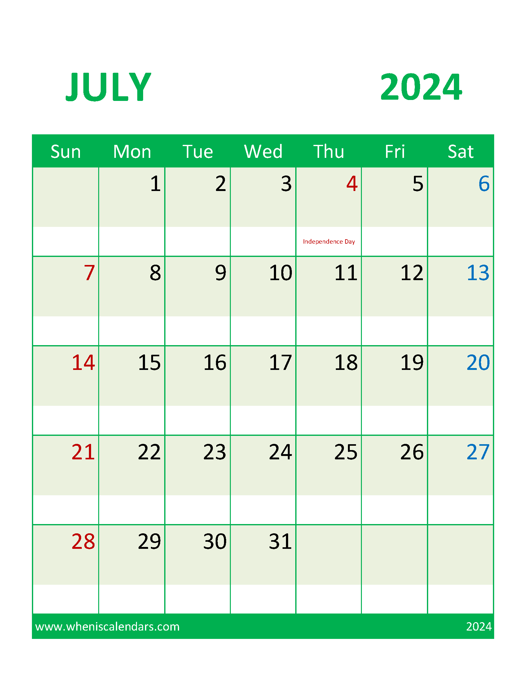 July 2024 Calendar Printable Free with Holidays Monthly Calendar