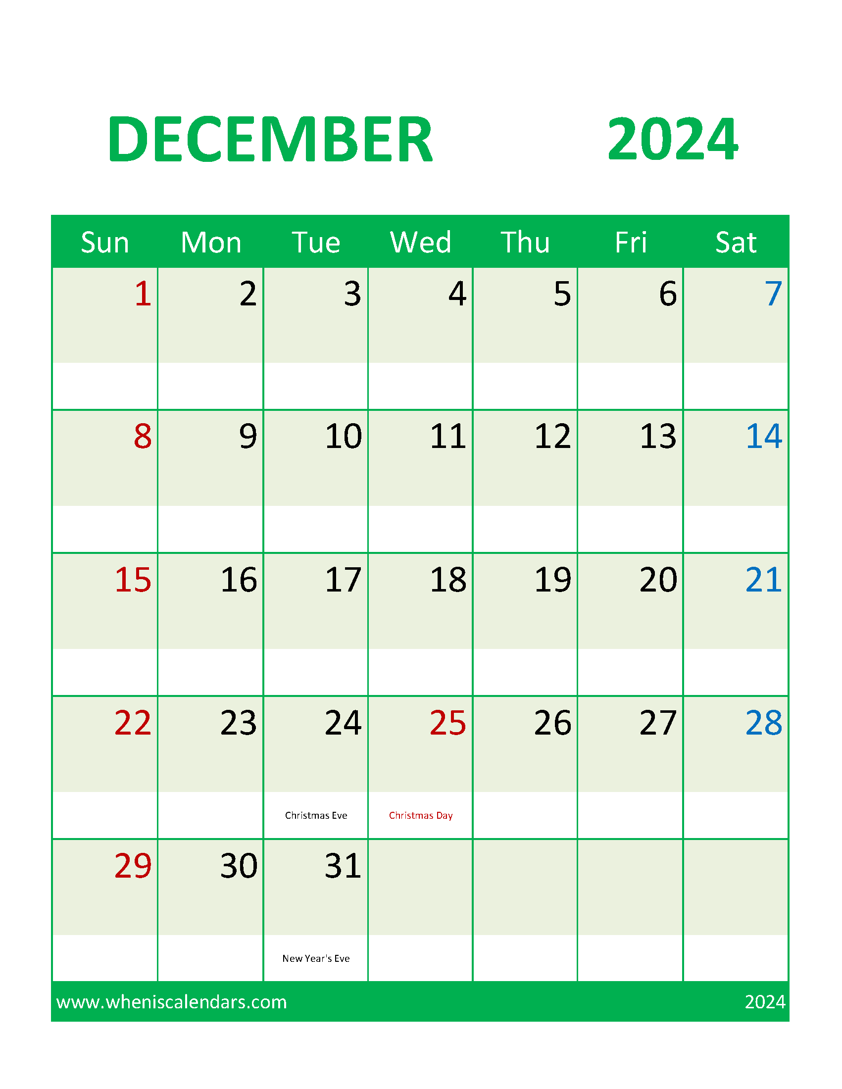 December 2024 Calendar Printable Free with Holidays Monthly Calendar