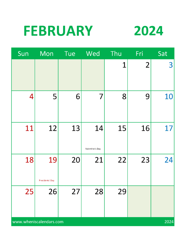 February Template 2024 Monthly Calendar