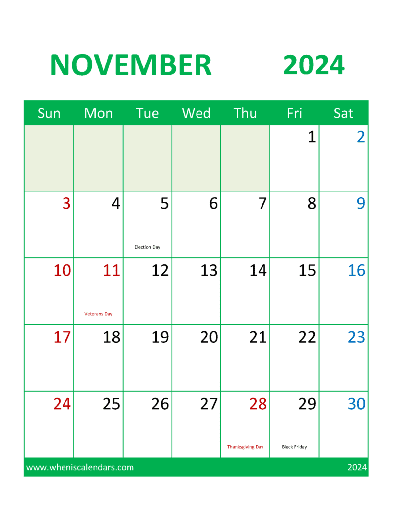 November Template 2024 Monthly Calendar