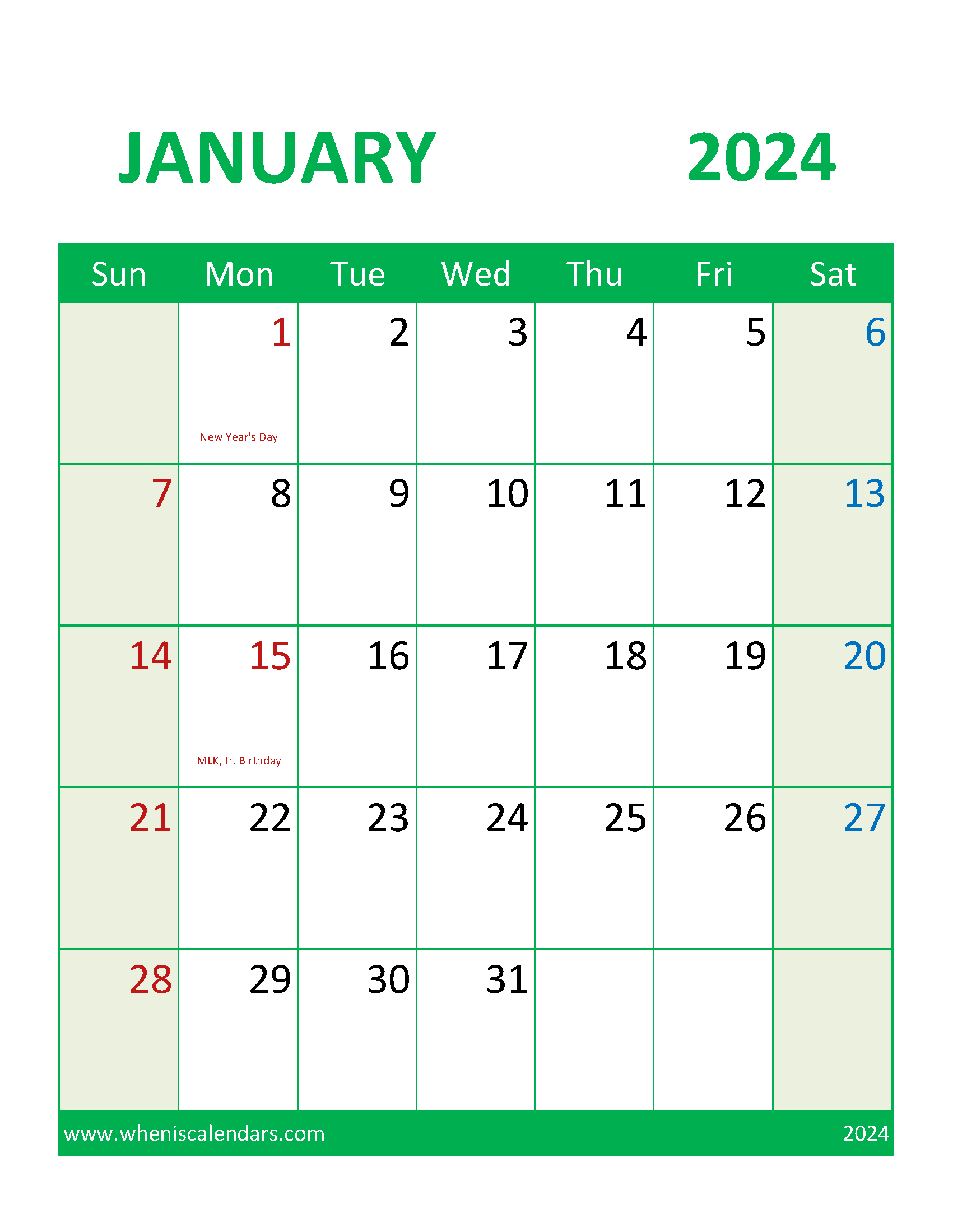 small Printable January 2024 Calendar Monthly Calendar