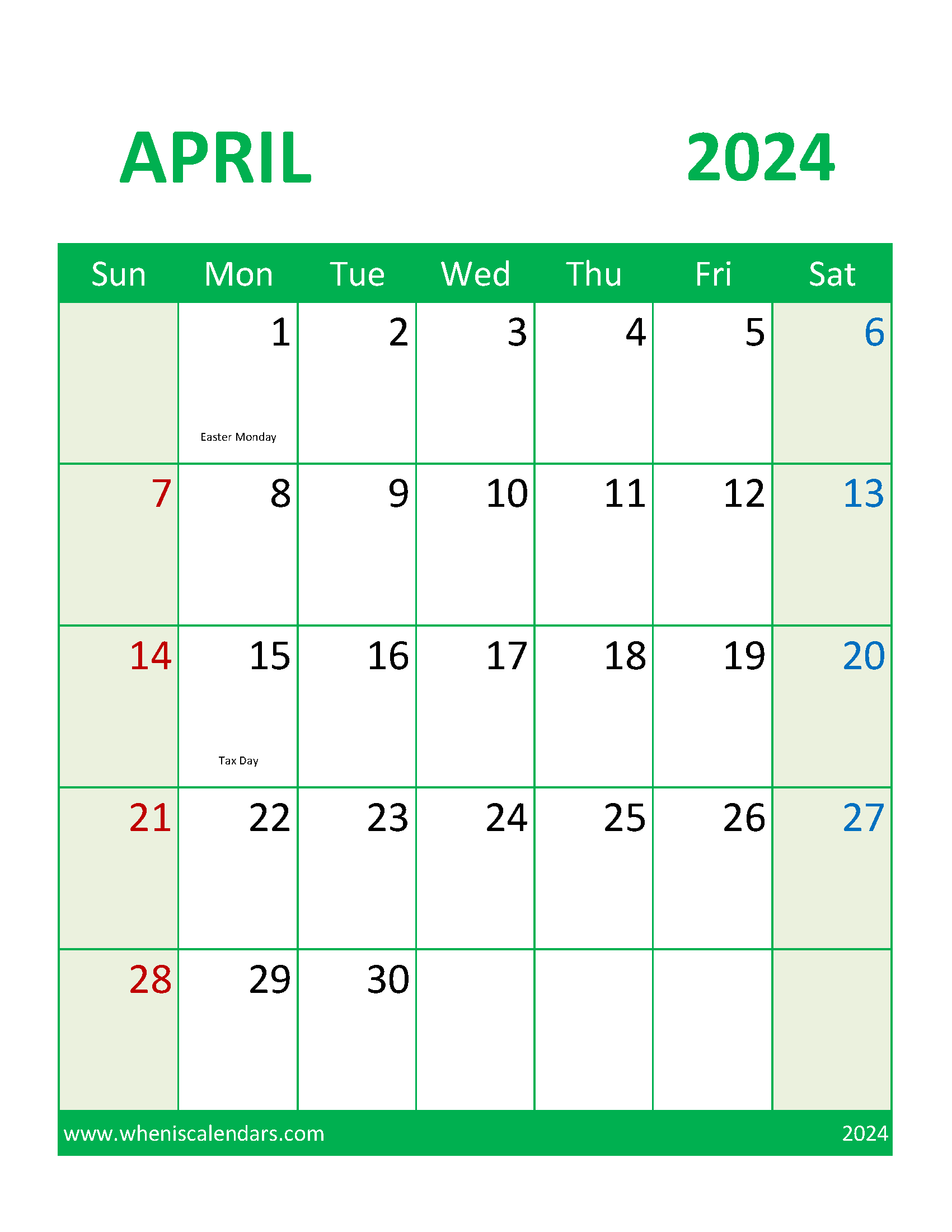 small Printable April 2024 Calendar Monthly Calendar