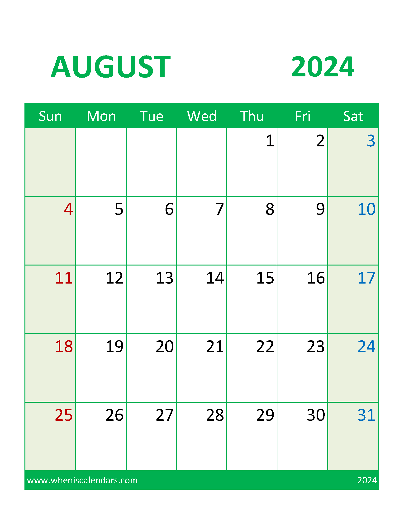 small Printable August 2024 Calendar Monthly Calendar