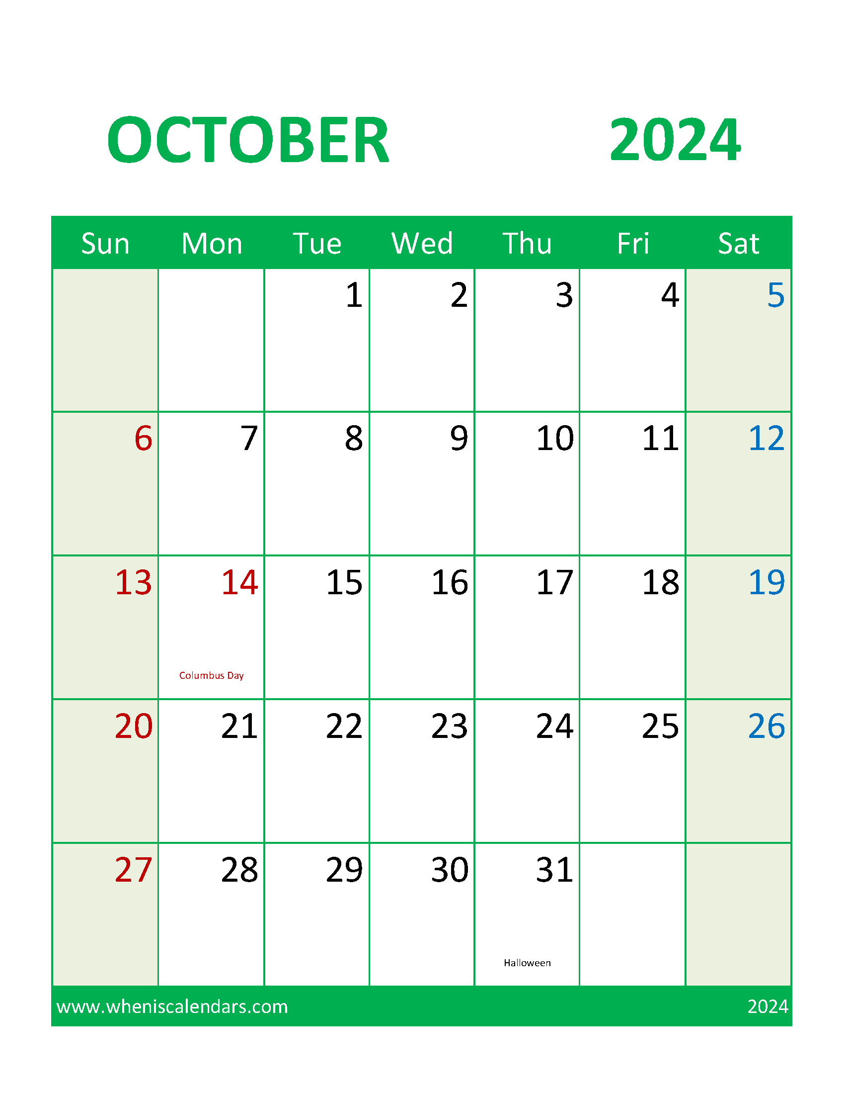 small Printable October 2024 Calendar Monthly Calendar