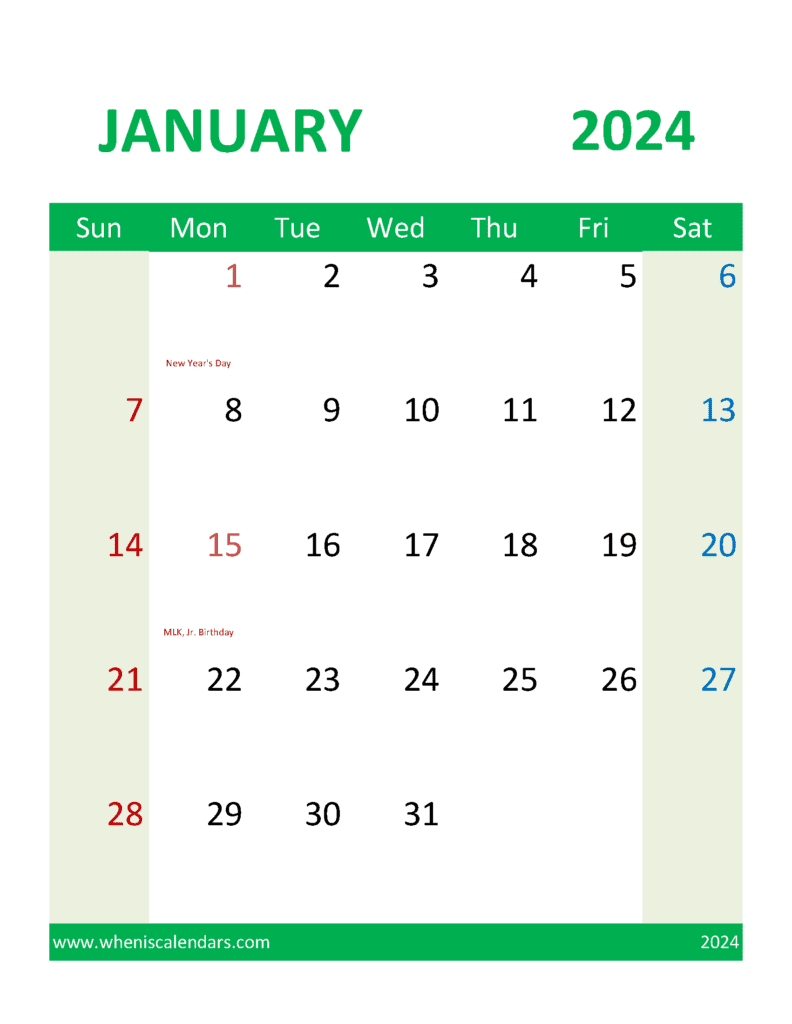 Blank Printable Calendar 2024 January Monthly Calendar