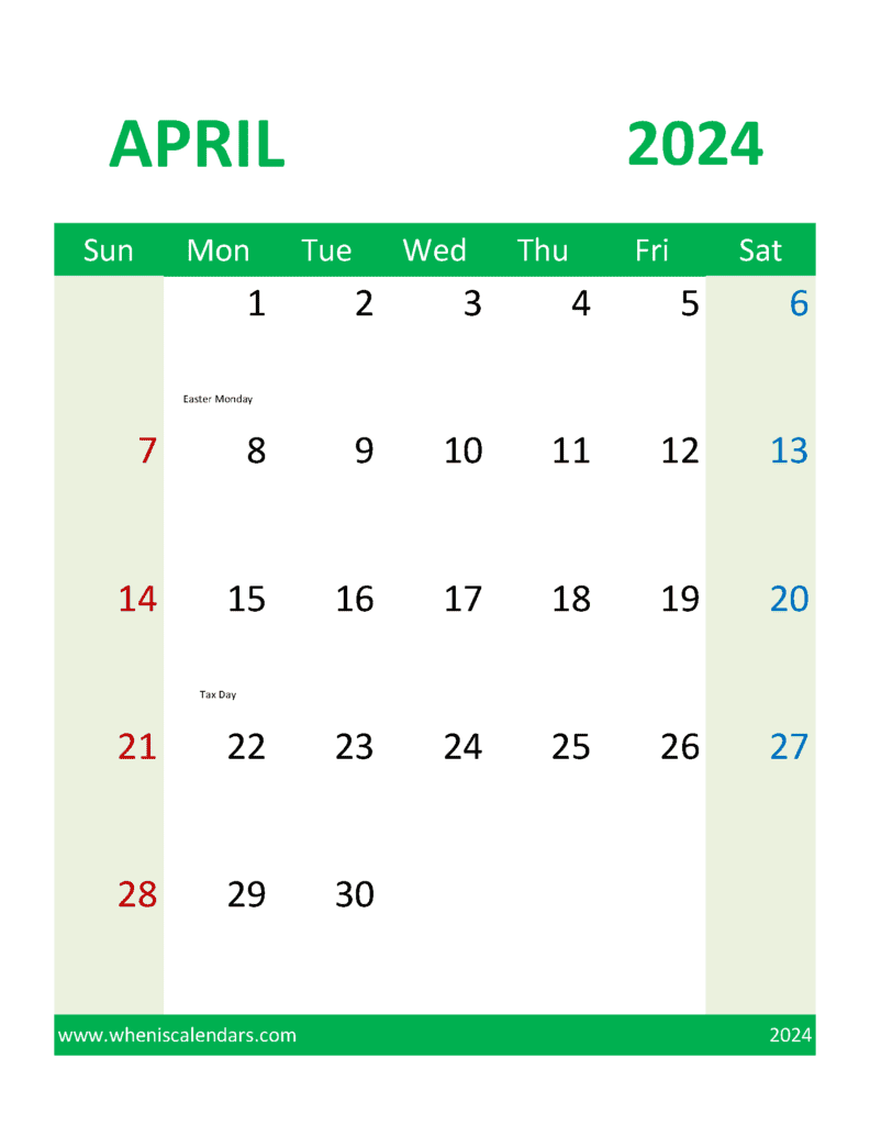 Blank Calendar 2024 April Monthly Calendar