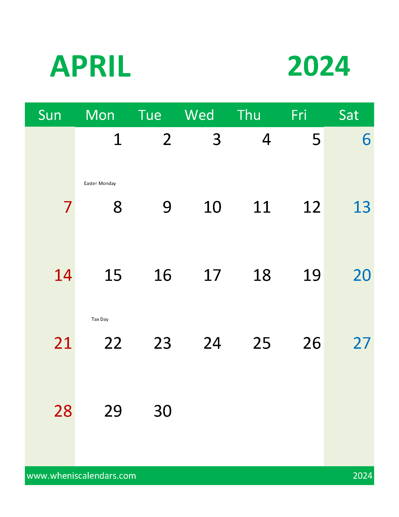 Blank Printable Calendar 2024 April Monthly Calendar