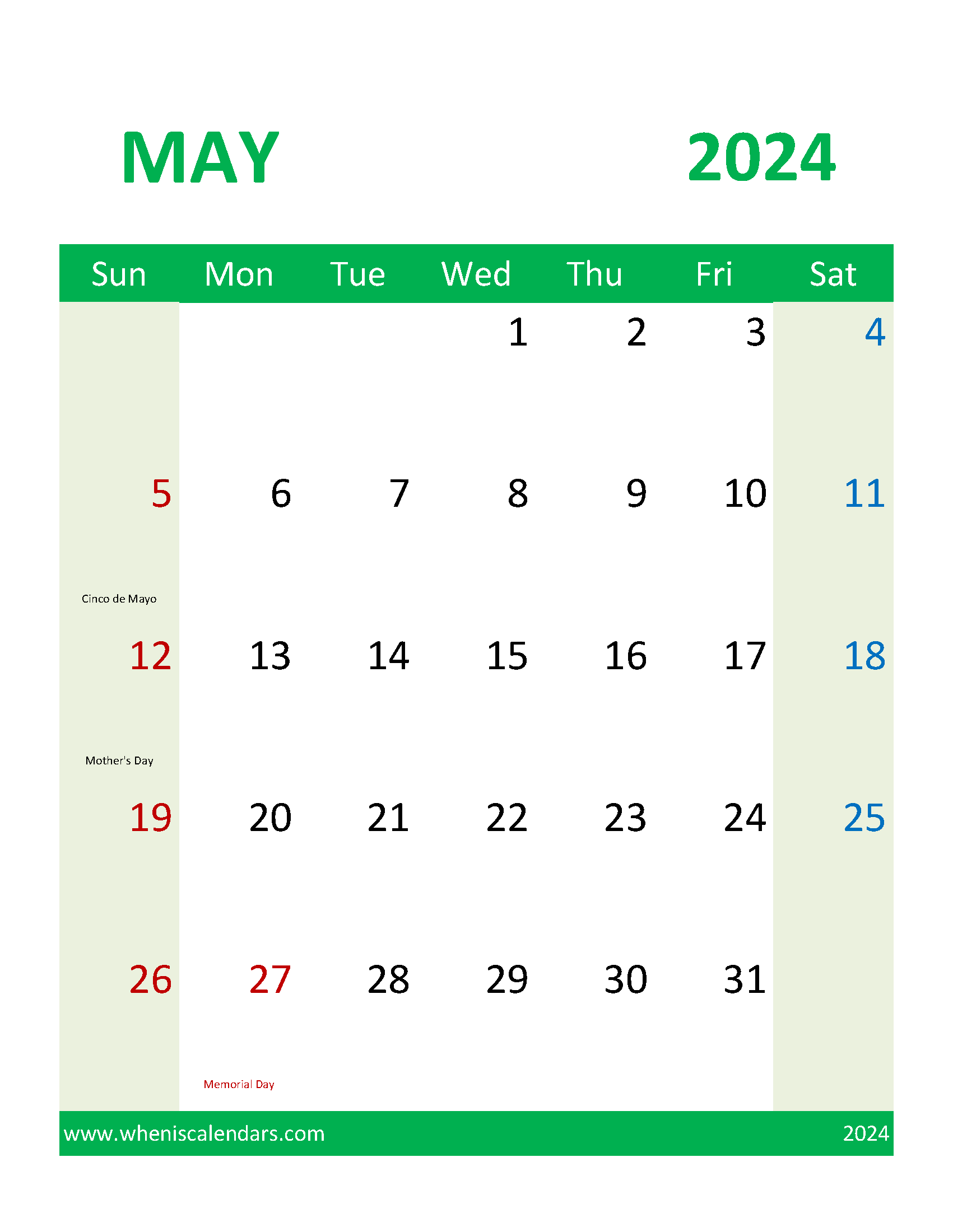 Blank Printable Calendar 2024 May Monthly Calendar