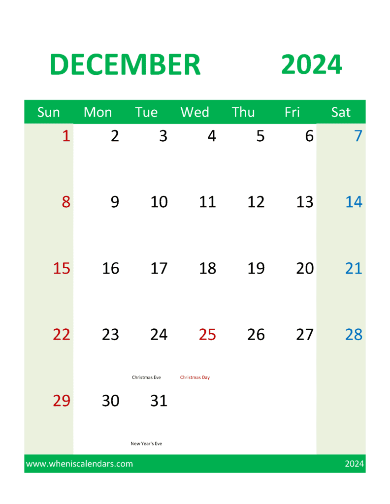 Blank Calendar 2024 December Monthly Calendar
