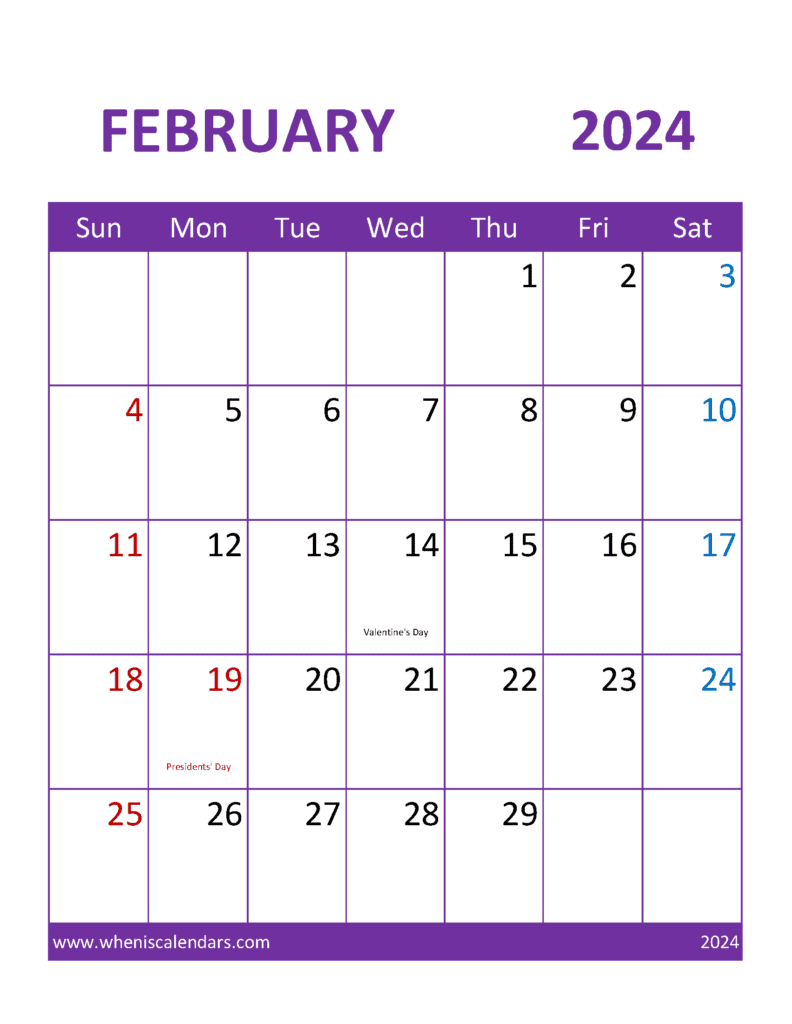 Free Printable Feb Calendar 2024 Monthly Calendar