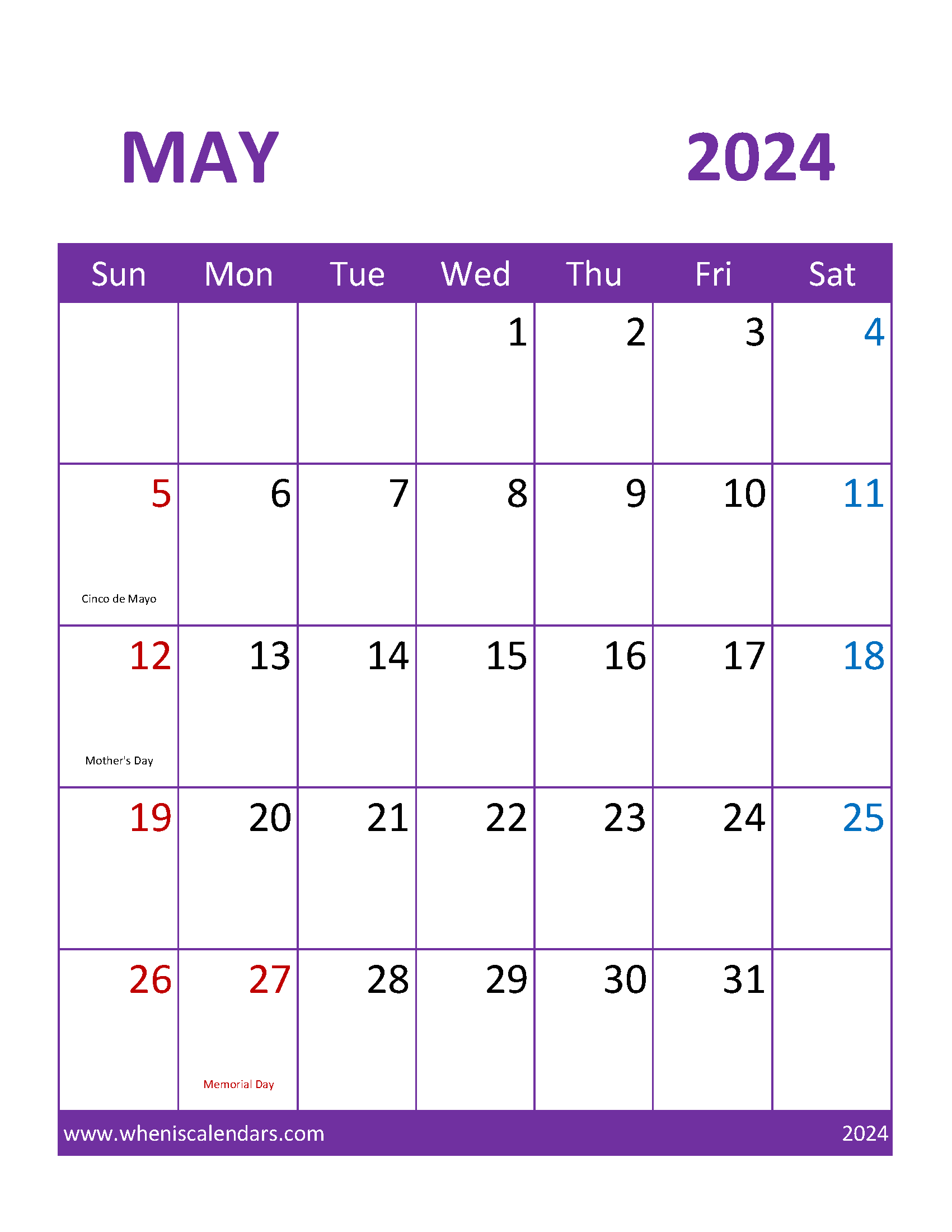 Free Printable May Calendar 2024 Monthly Calendar
