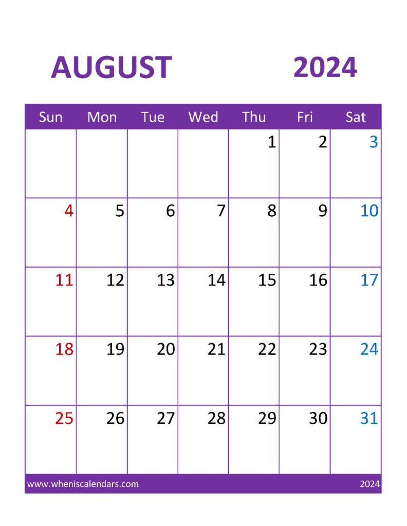 Free Printable Aug Calendar 2024 Monthly Calendar