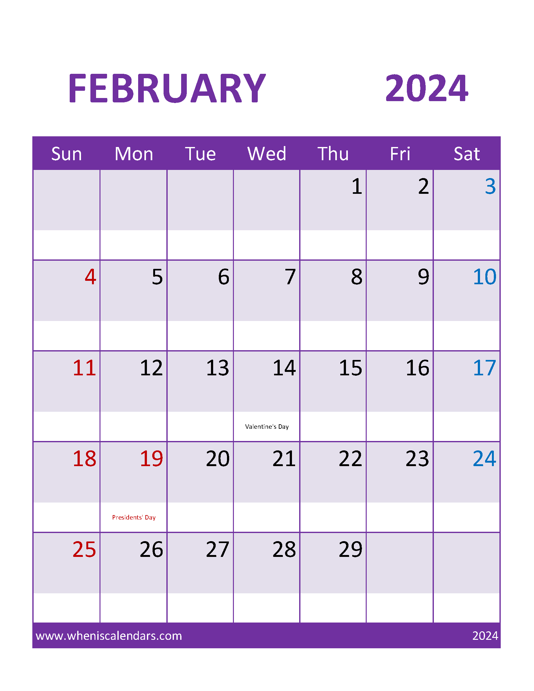 2024 February monthly Calendar Printable Monthly Calendar