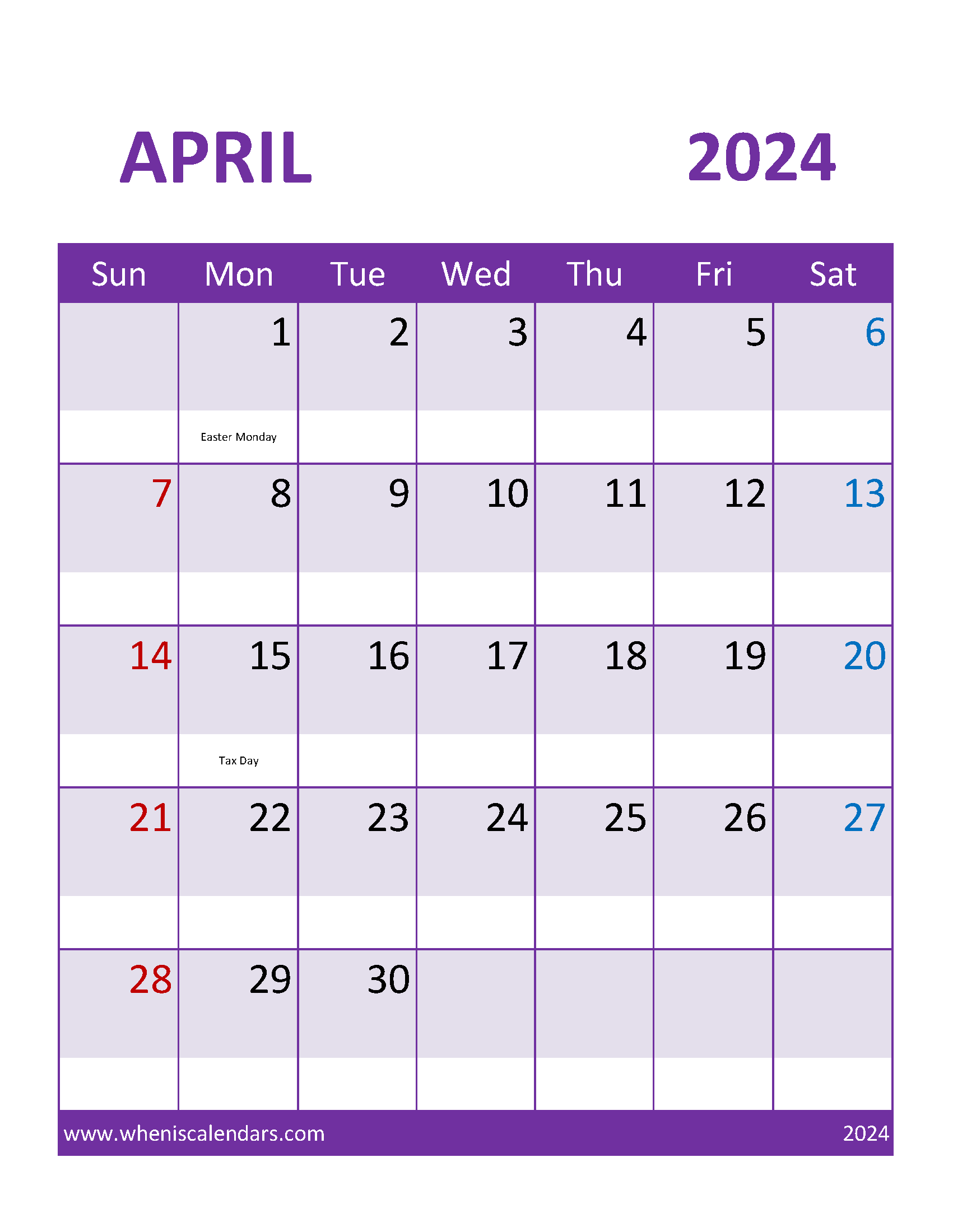 2024 April monthly Calendar Printable Monthly Calendar