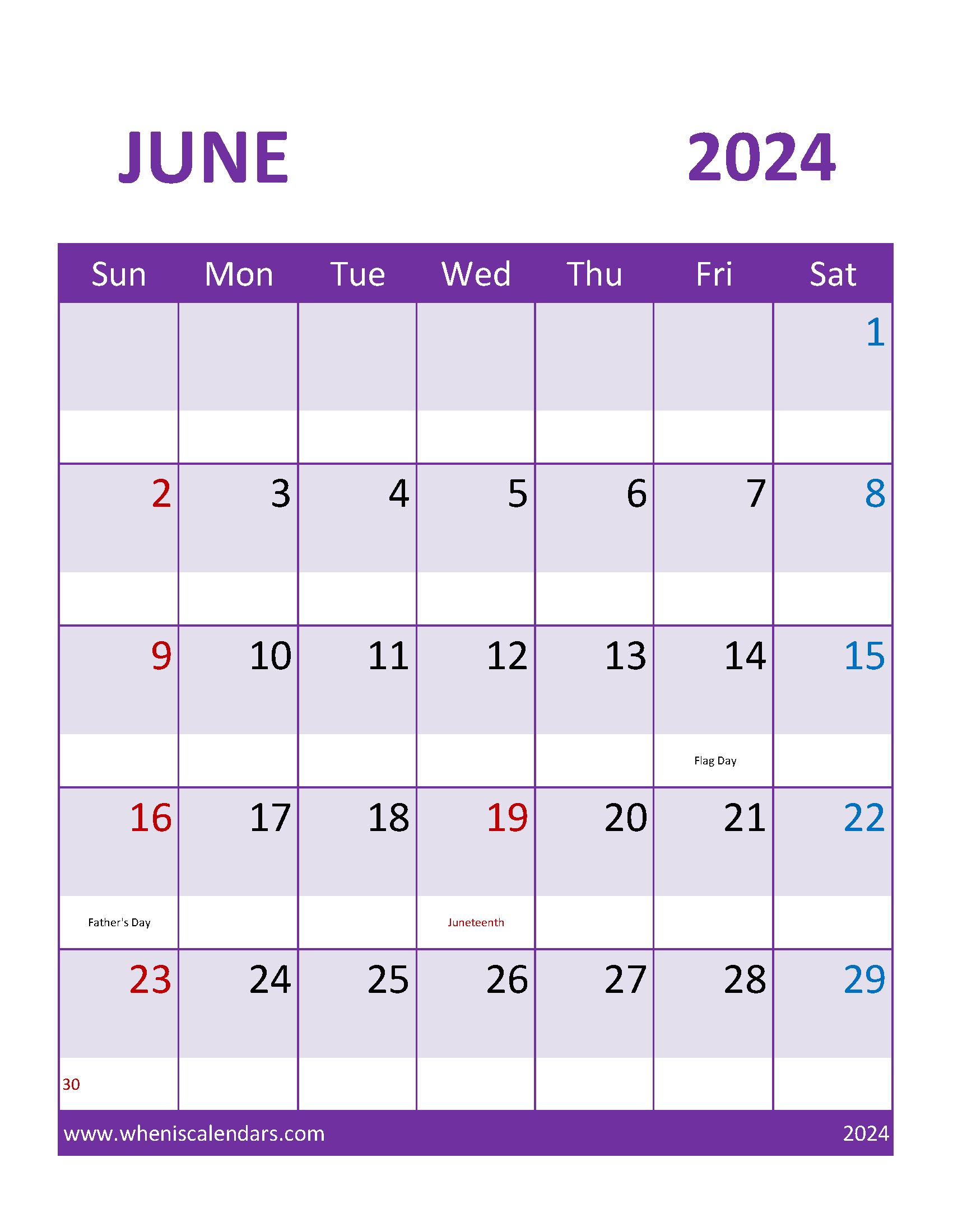 2024 June monthly Calendar Printable Monthly Calendar