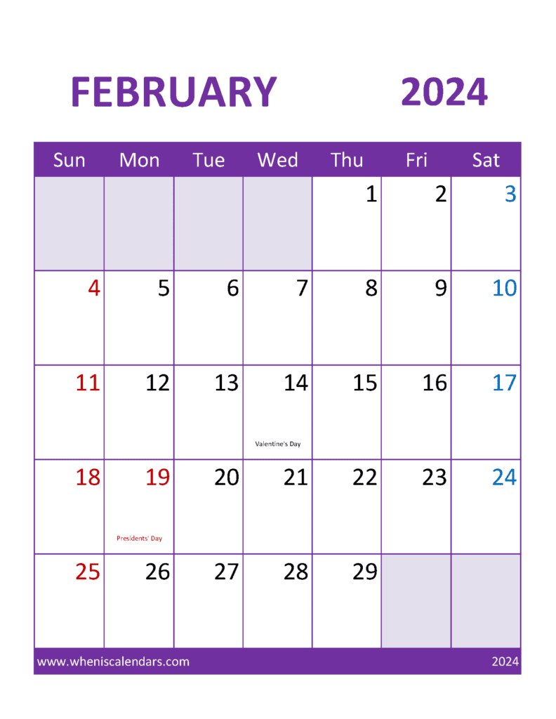 Printable weekly Calendar February 2024 Monthly Calendar