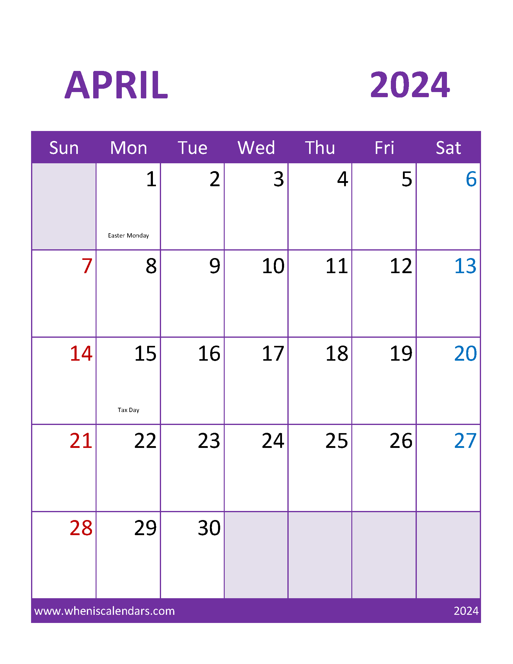Printable weekly Calendar April 2024 Monthly Calendar