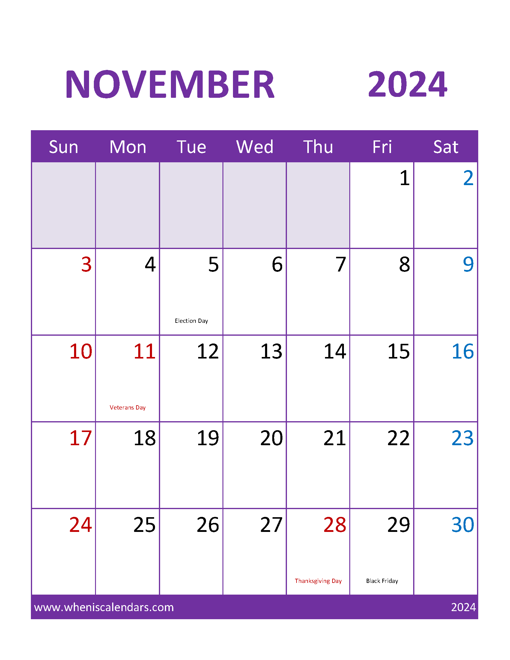 Printable weekly Calendar November 2024 Monthly Calendar
