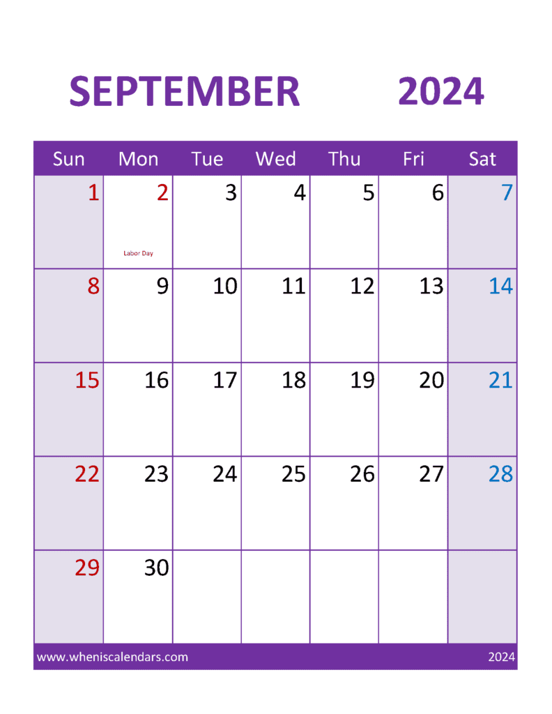 September 2024 Calendar print out Monthly Calendar