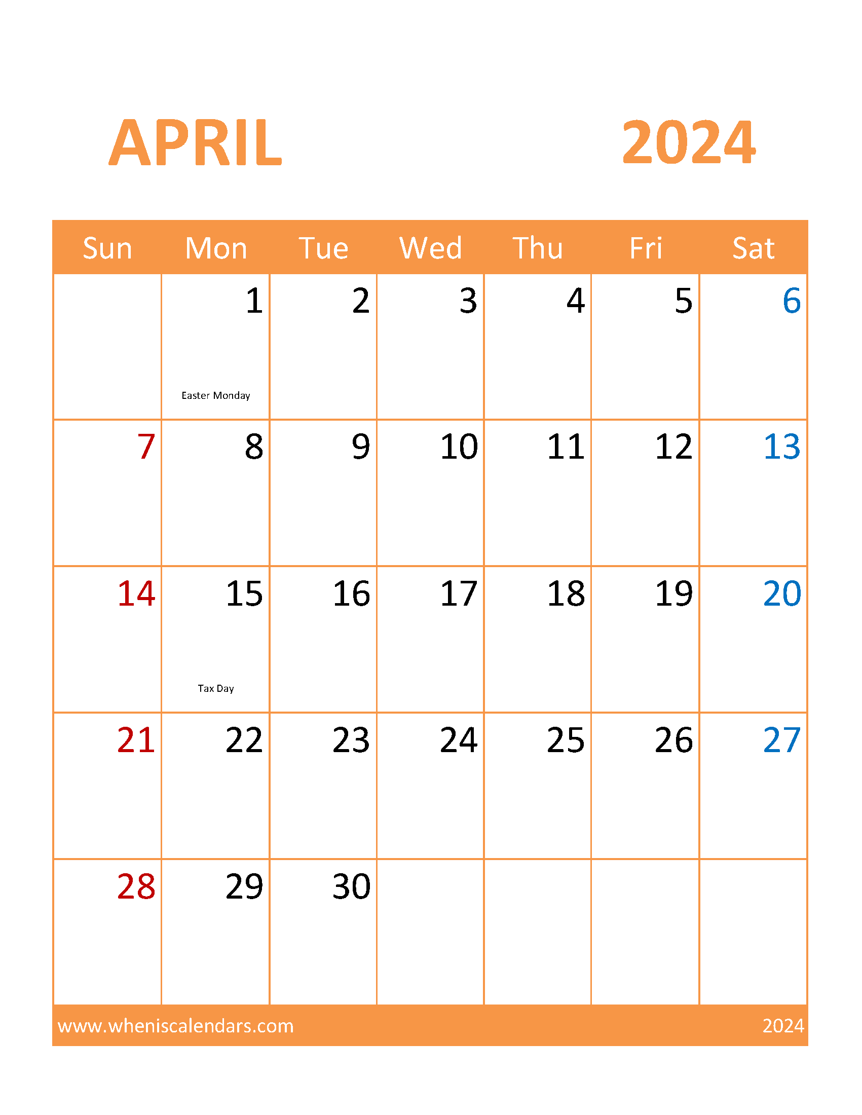 April Blank Calendar 2024 pdf Monthly Calendar