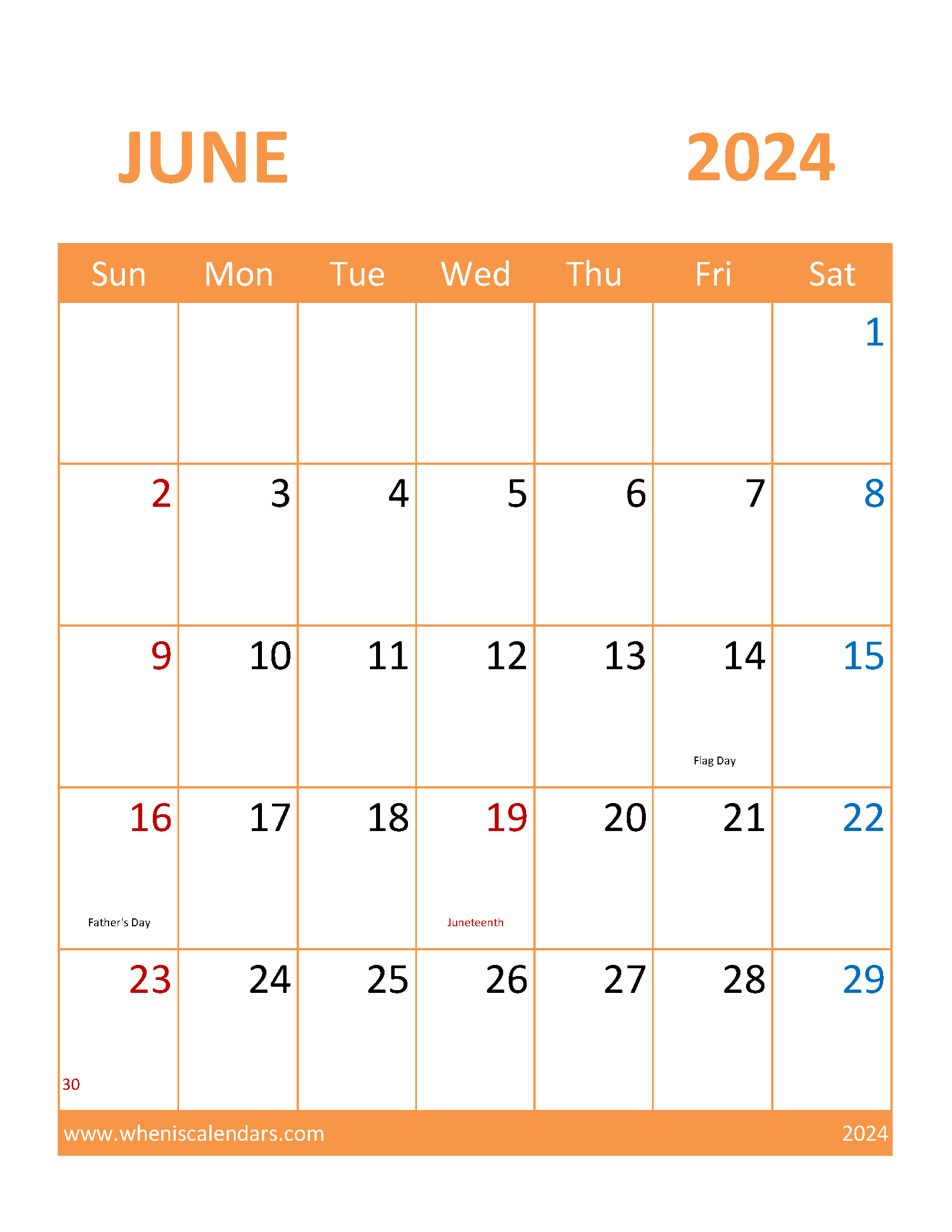 June Blank Calendar 2024 pdf Monthly Calendar