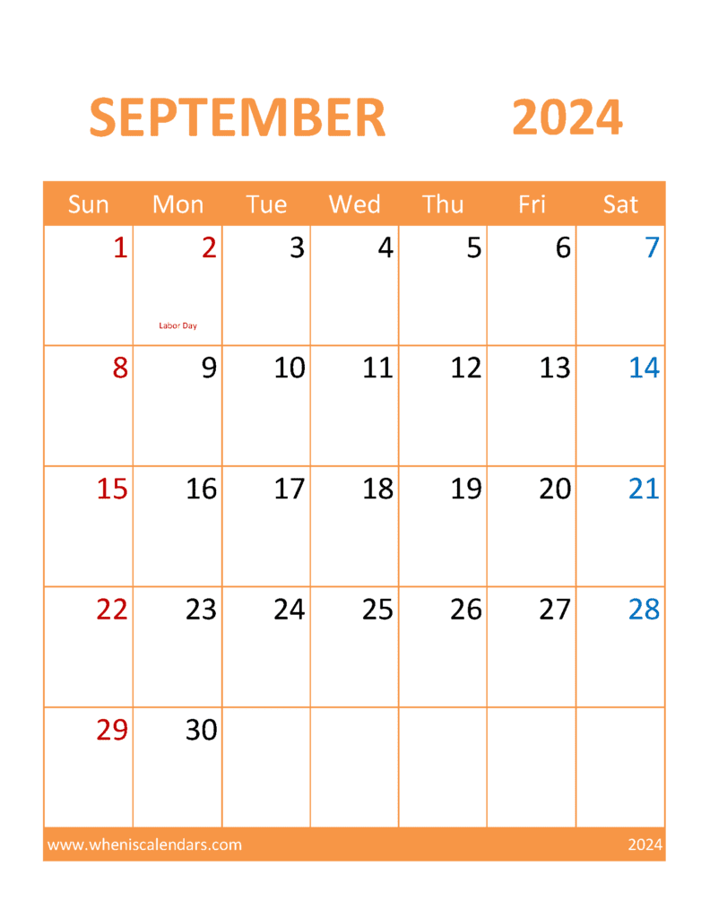 Calendar Template September 2024 Printable Monthly Calendar
