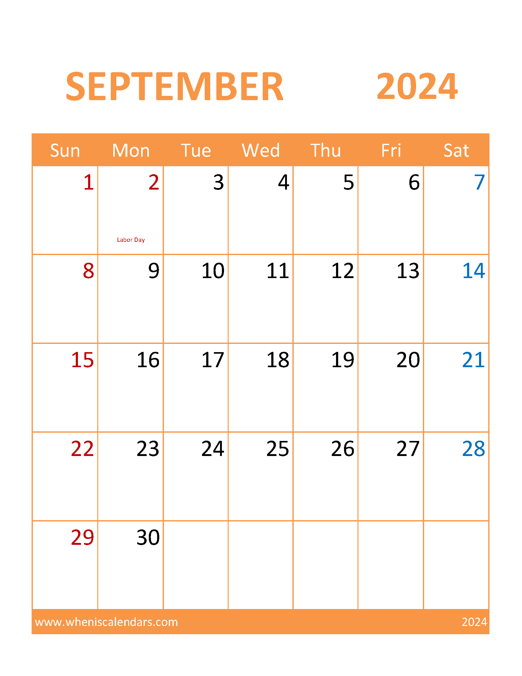 September Blank Calendar 2024 pdf Monthly Calendar