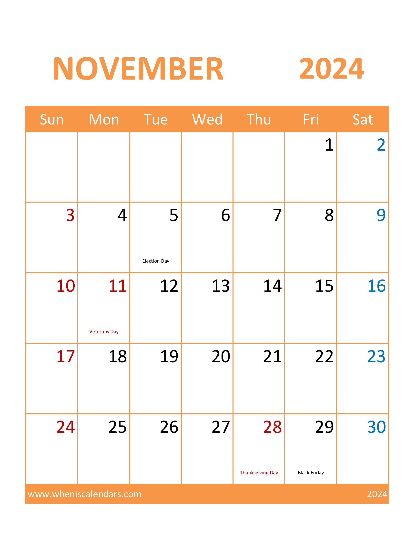 November Blank Calendar 2024 pdf Monthly Calendar