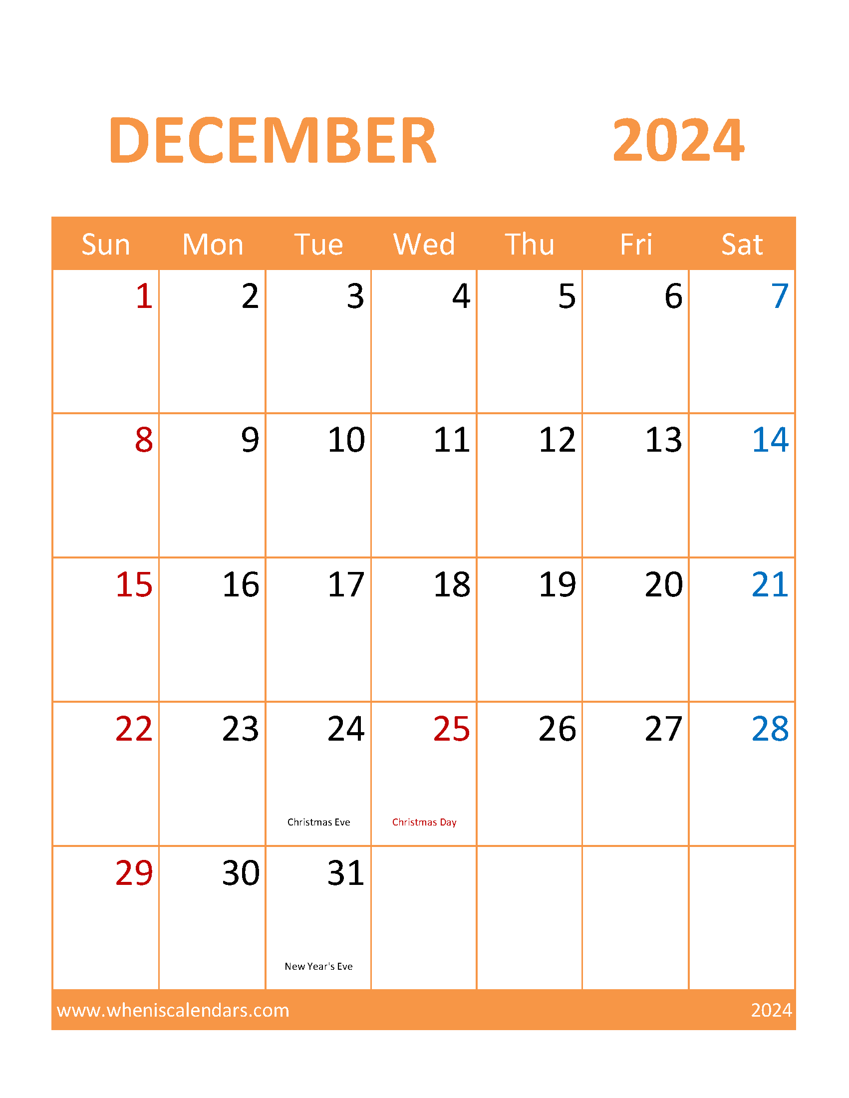 December Blank Calendar 2024 pdf Monthly Calendar