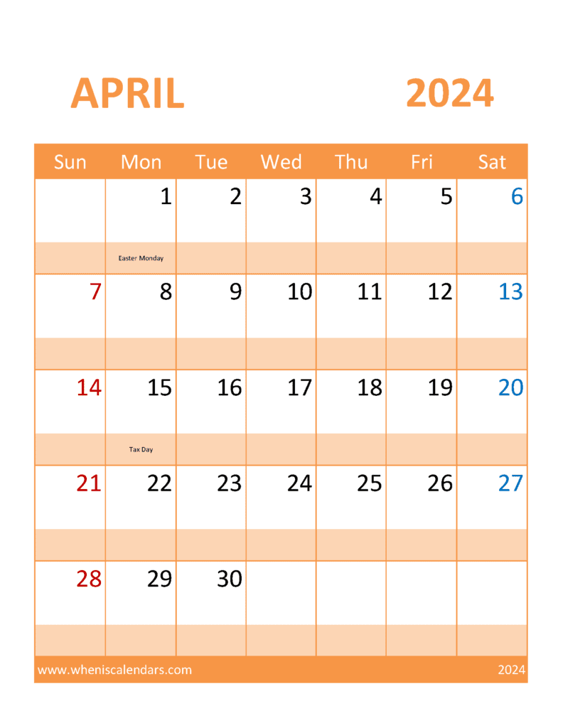 Free Apr 2024 printable Calendar A44117