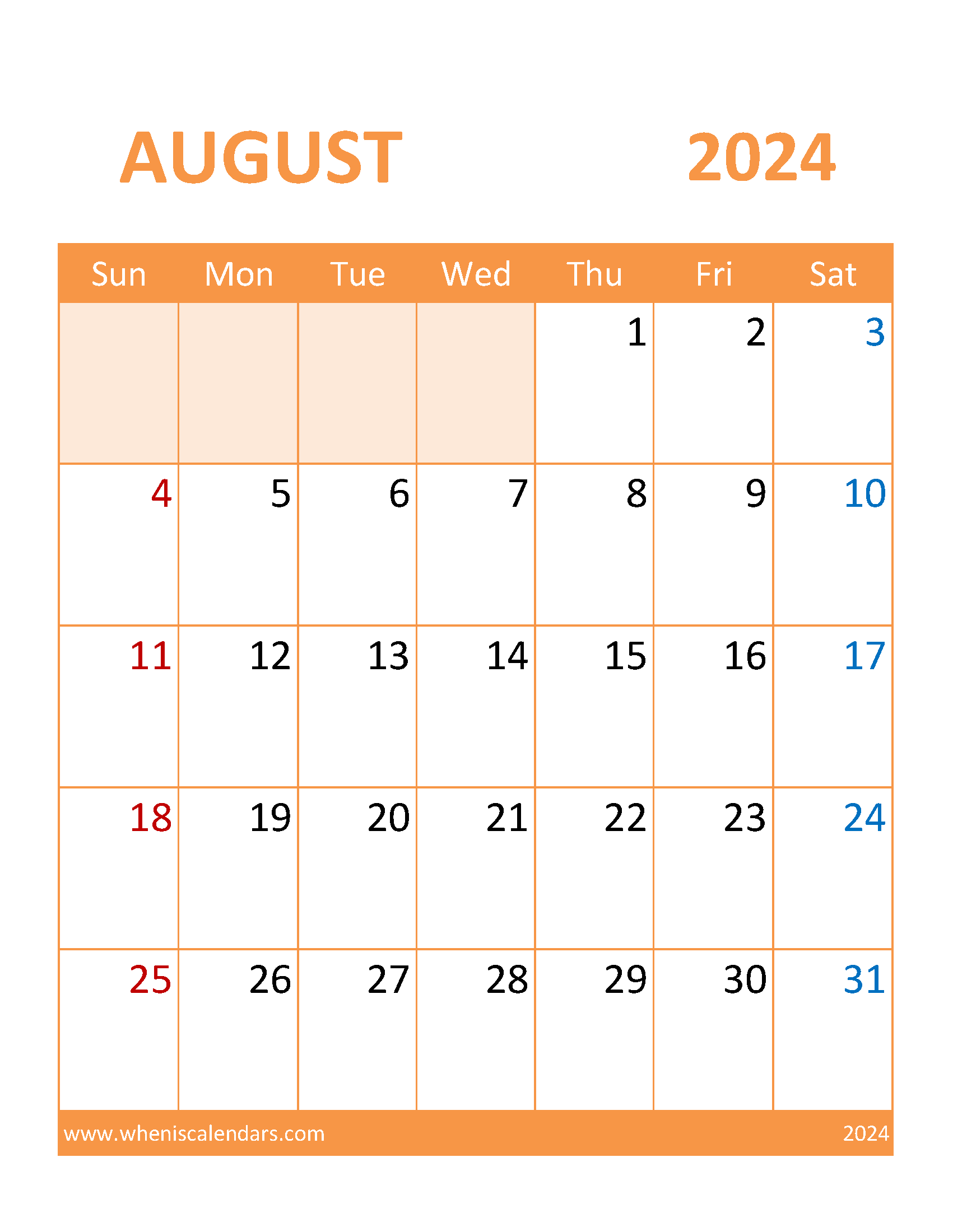 2024 August Printable Calendar Free Monthly Calendar