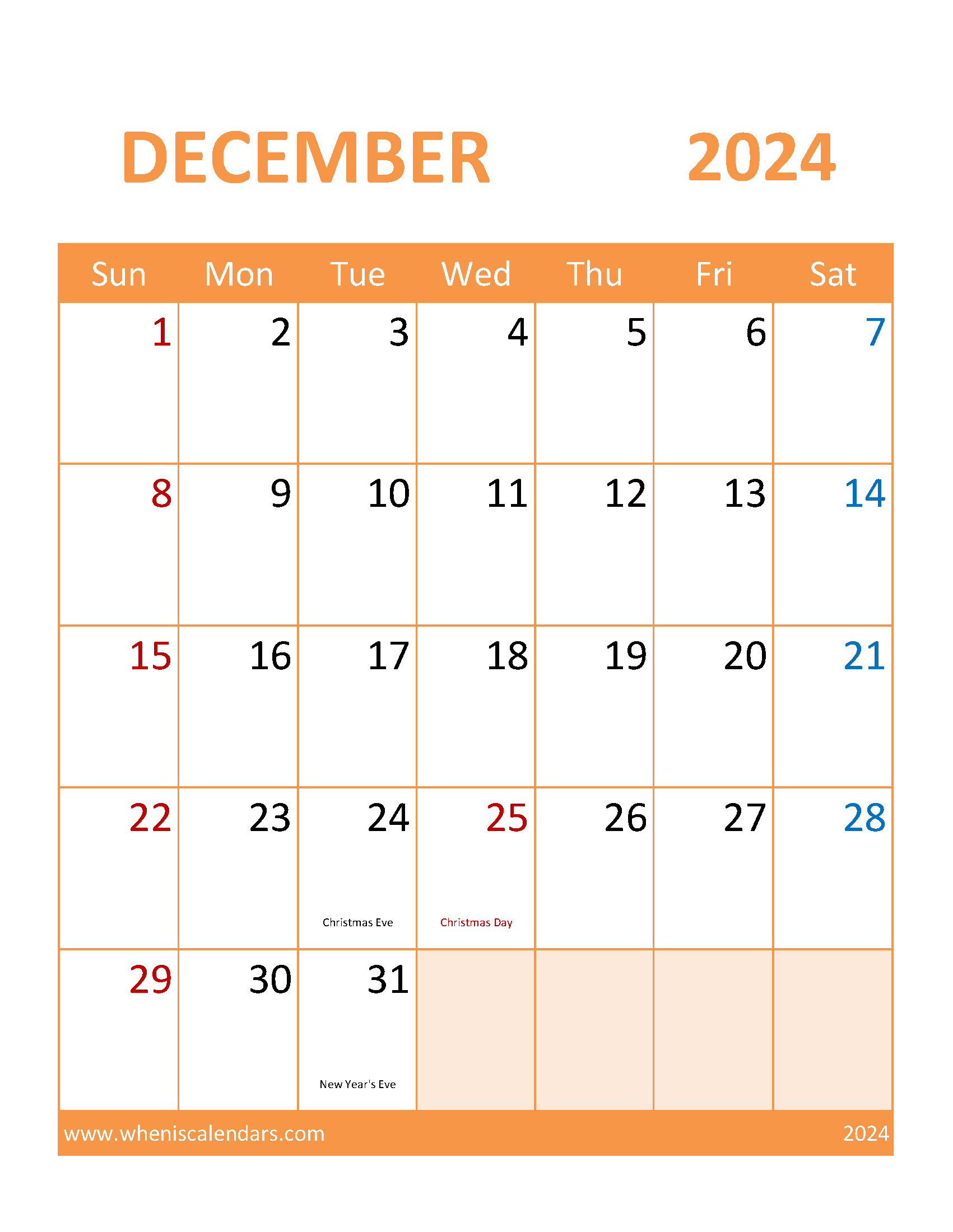 2024 December Printable Calendar Free Monthly Calendar