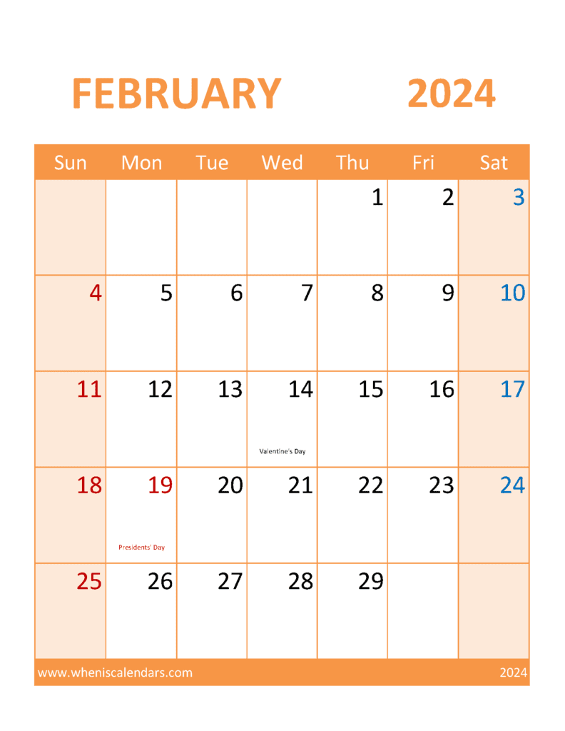 Calendar February 2024 Blank F24399
