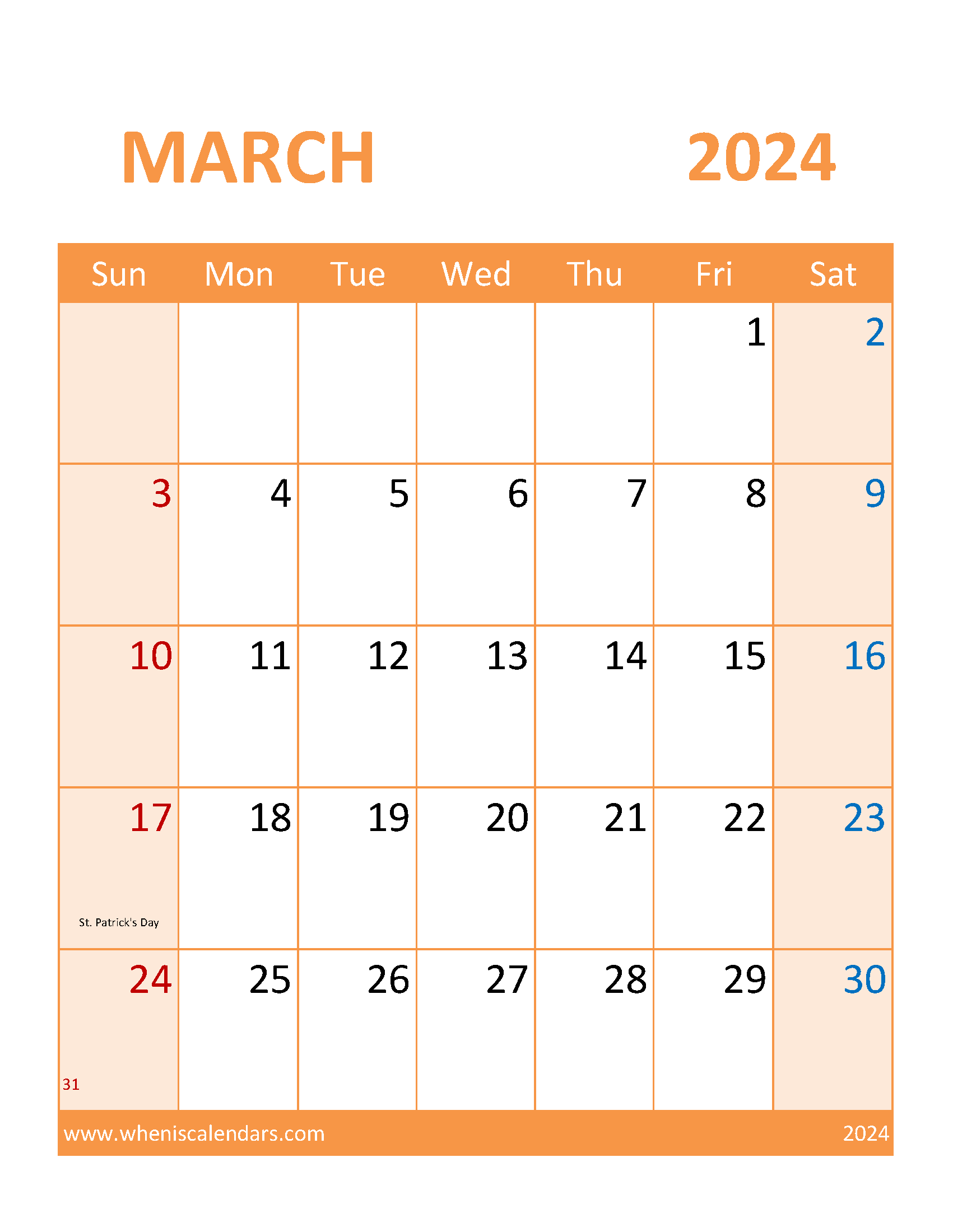Calendar March 2024 Blank Monthly Calendar