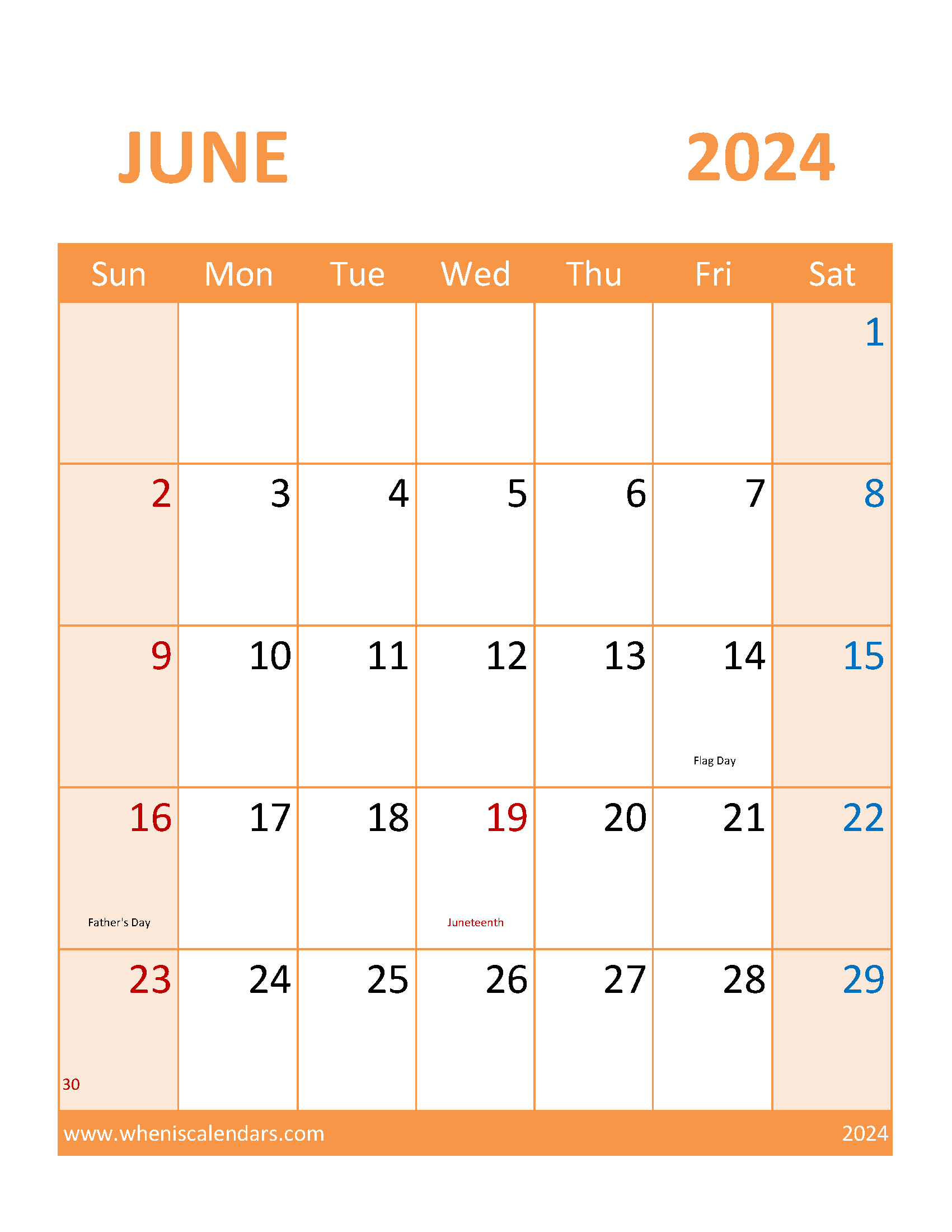 Calendar June 2024 Blank Monthly Calendar