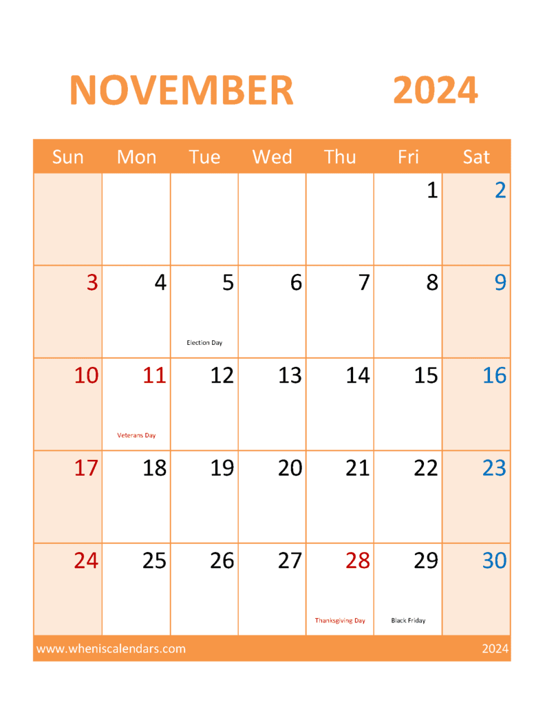 Download free Calendar 2024 with Holidays printable A4 in Vertical Portrait