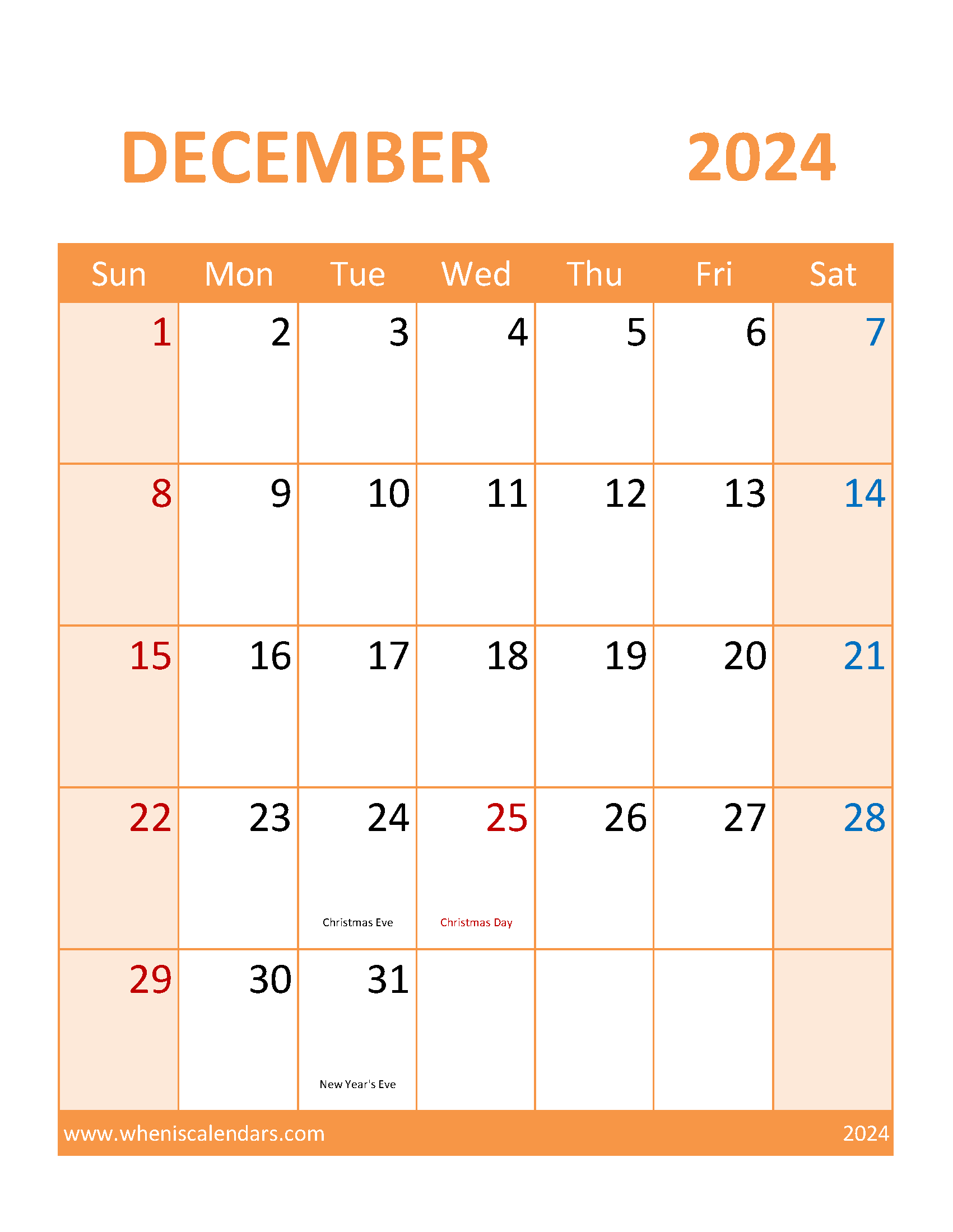 Calendar December 2024 Blank Monthly Calendar